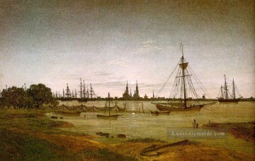 Hafen von Moonlight romantischen Caspar David Friedrich Ölgemälde